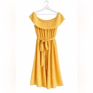 French-Style Yellow Floral Off-Shoulder Dress – Size S